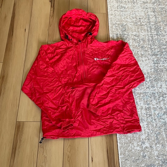 Champion Other - Champion Red Hooded Half-Zip Windbreaker Raincoat, Packable